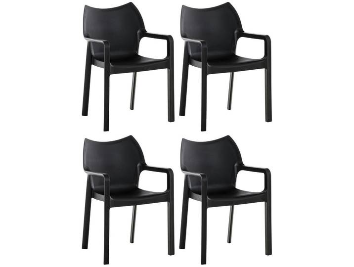 CLP Gartenstuhl 4er Set Kunststoff schwarz, Schwarz, 57x84x53 cm, Gartenmöbel, Gartensessel, Gartenstühle