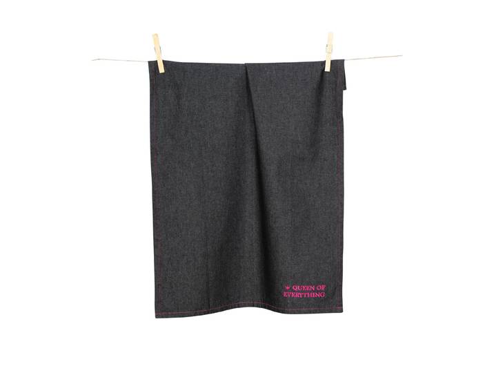 Geschirrtuch PAD Denim Queen of everything , grau (schwarz), B:70cm L:50cm, Geschirrtücher, Geschirrtuch
