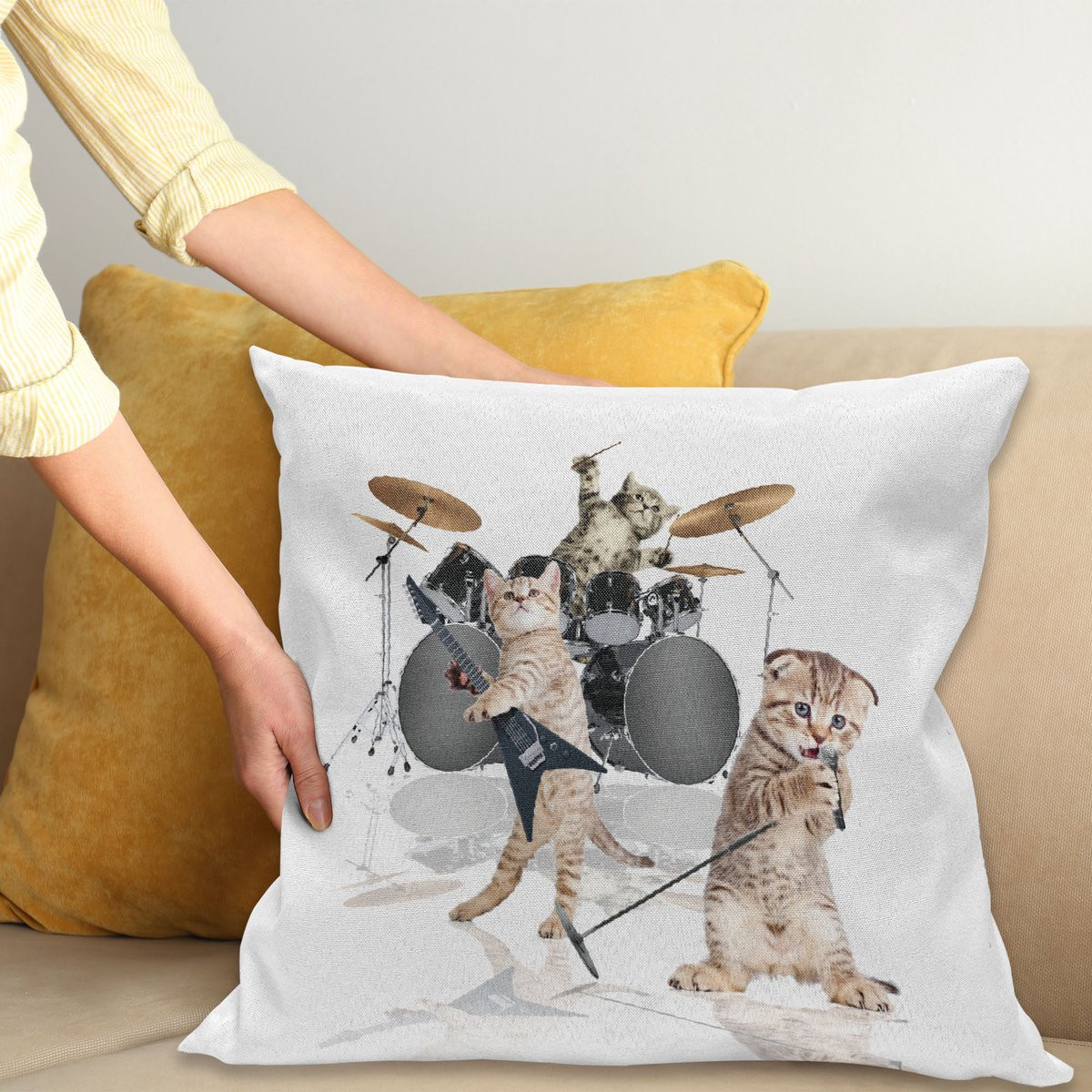 ABAKUHAUS Dier Kussenhoes Rocker Band de Kätzchen, Meerkleurig, 45 x 45 cm