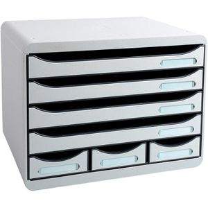 Exacompta Schubladenbox 307740D, Storebox Mini, A4 quer, 7 Fächer, offen, Kunststoff, lichtgrau