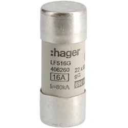 Hager LF516G Zylindersicherungen für industrielle Anwendungen 22x58mm gG 16A 690V AC 120kA