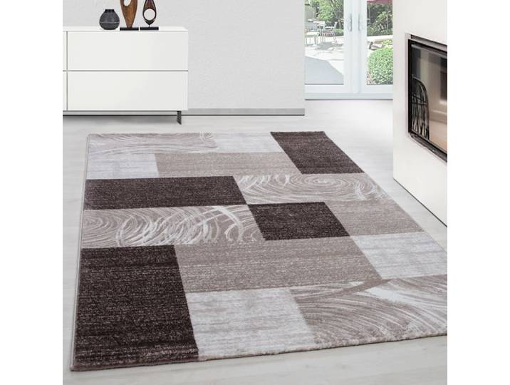 Teppium Tapis moderne à poils ras tendance Marron Tapis 200x290 cm motif à carreaux abstrait tapis moelleux