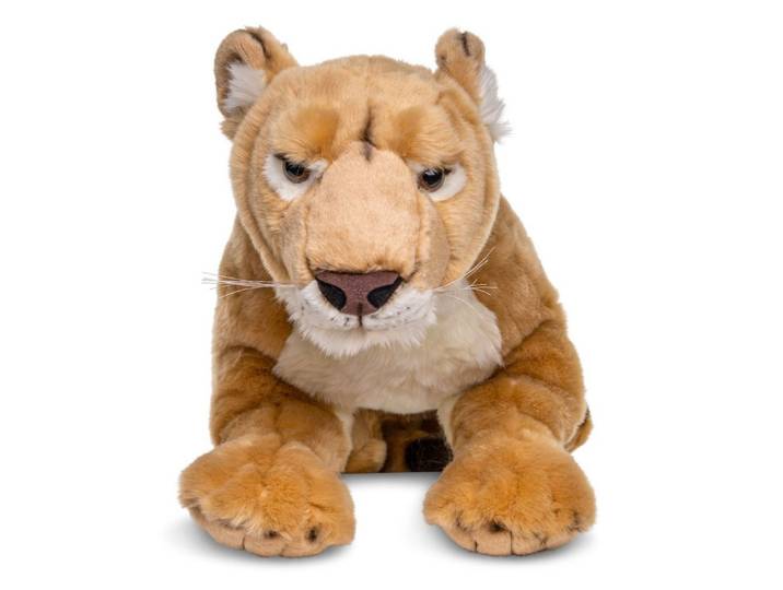 Uni-Toys Kuscheltier Löwin, liegend - 78 cm (Länge) - Plüsch-Wildtier, Löwe - Plüschtier, zu 100 % recyceltes Füllmaterial