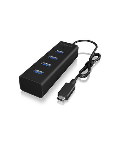 ICY BOX IB-HUB1409-C3 USB-Hub 4 Port USB-A USB 3.0 5 GBit/s mit USB-C Stecker Schwarz IB-HUB1409-C3