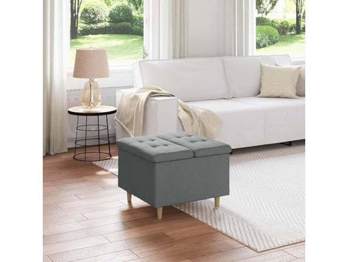 NLQMSU Sitzhocker mit Kissen, dunkelgrau, 60 x 60 x 45 cm, Stoff Gepolsterter Ottoman, Füße aus Holz, Verwendung im Innenbereich, verstecktes Fach, leicht zu reinigender Stoff, Wohnzimmer