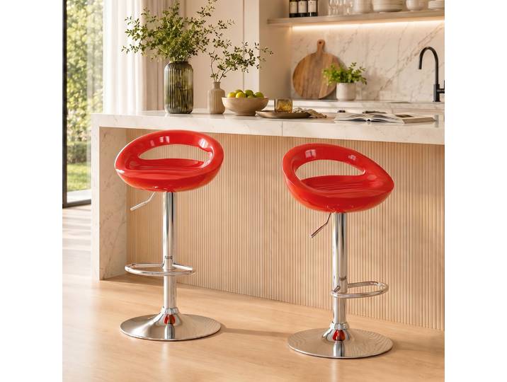 HOMCOM Tabourets Bar Pivotants Réglables Rouge (Ensemble de 2)