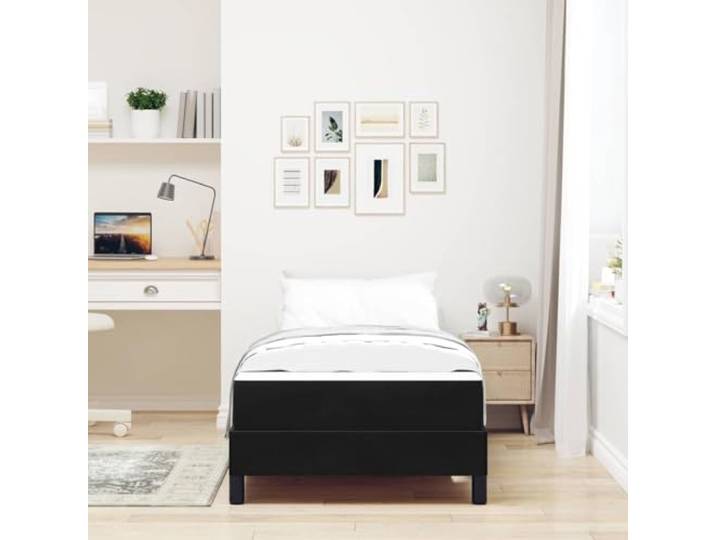 KTHLBRH Boxspringbett mit Matratze schwarz 90 x 190 cm Stoff Mittlere Festigkeit, Holzrahmen, Lattenrost, Pfostenbeine, max. Belastung 140 kg