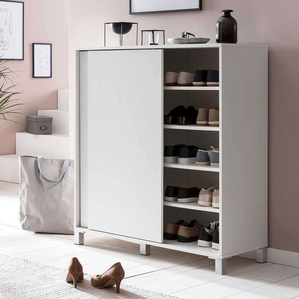 Pharao24.de Schuh Schrank Schiebetüren in Weiß modern 100x108x38 cm