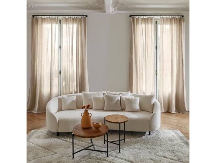 Madura - Rideau Panneau 100% Lin Lavé Froissé Beige 350x280 cm - Tamisant - Suspension par Clip à Anneau - Hauteur Ajustable - Oeko-Tex Standard 100 - Salon Chambre - CARLINA