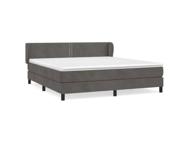 PUGYNBK Boxspringbett aus Samt, dunkelgrau, 160 x 200 cm Verstellbares Kopfteil, Taschenfedern, mittlere Festigkeit, Lederschutz