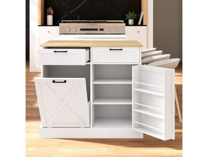 HOMCOM Buffet Cuisine Blanc avec Poubelle 38L et Rangement