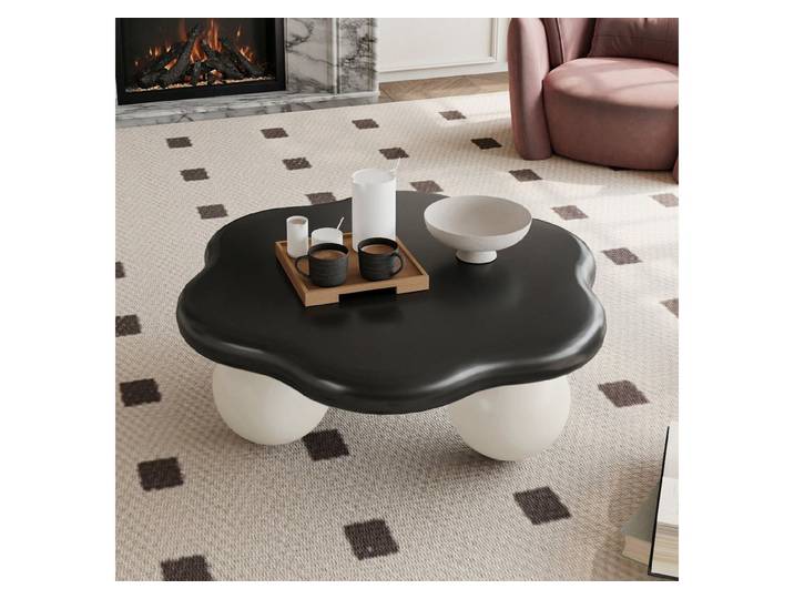 REDOM Couchtisch Abgerundete Blütenblattform, runde Füße, sicher & stilvoll (Schwarze Tischplatte, weiße Tischbeine, 1-St., Moderner Minimalist Couchtisch in Wolkenform), Ideal als Beistelltisch für Wohnzimmer & Leseecke