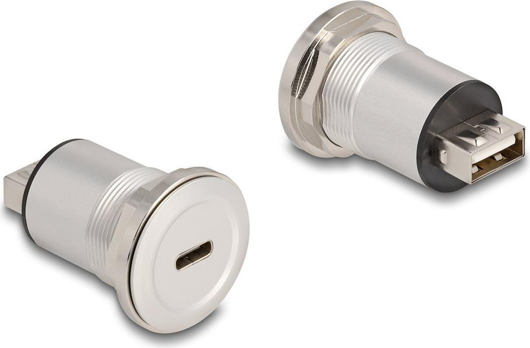 Delock USB 2.0 naar USB-C naar USB Type-A inbouwconnector aluminium
