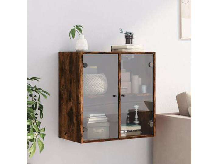KTHLBRH Wandschrank mit Glastüren Eiche Rauchgrau 68 x 37 x 68,5 cm Mehrschichtiges Holz, maximale Belastung 80 kg, Wandmontage, vielseitiges Design