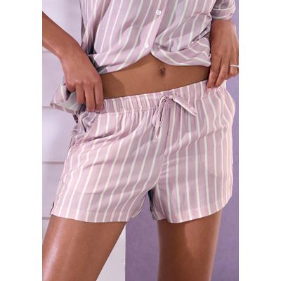 Pyjamashorts LASCANA, Damen, Gr. 42, N-Gr, rosa (altrosa gestreift), Web, Obermaterial: 100% Viskose, gestreift, bequem kurz, Hosen, mit kleinen Schlitzen am Saum