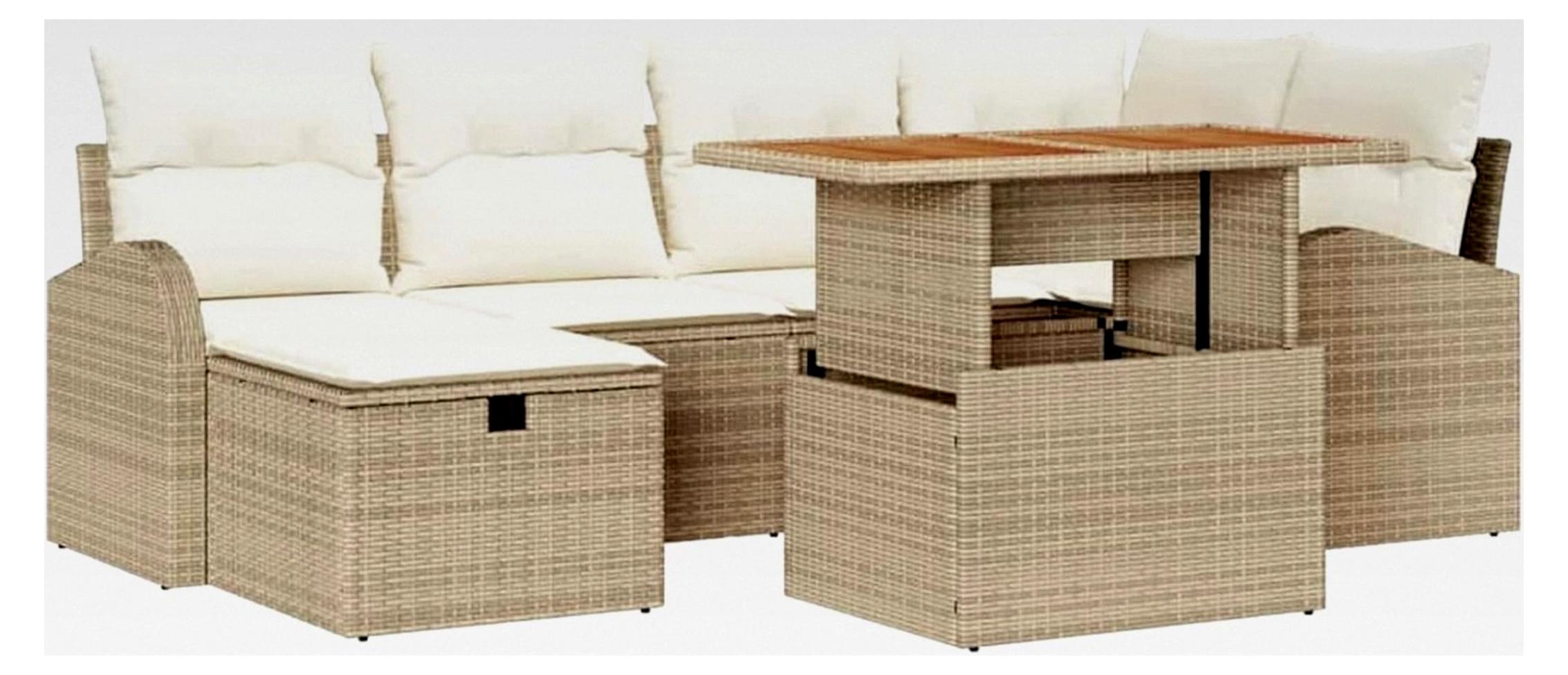 Garten-Sofa-Set Modern | Poly Rattan & Akazienholz | Bequem für Sommerfeiern & Entspannung