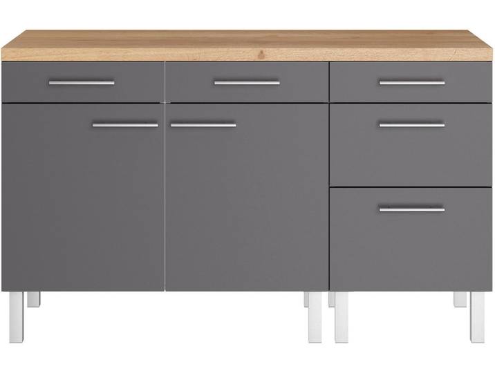 Pantryküche OPTIFIT Lilly , schwarz (küche: grau, front: anthrazit matt, korpus: anthrazit, arbeitsplatte: wildeichefarben), B:150cm H:90cm T:60cm, Komplettküchen-Sets, Pantryküche, Breite 150 cm