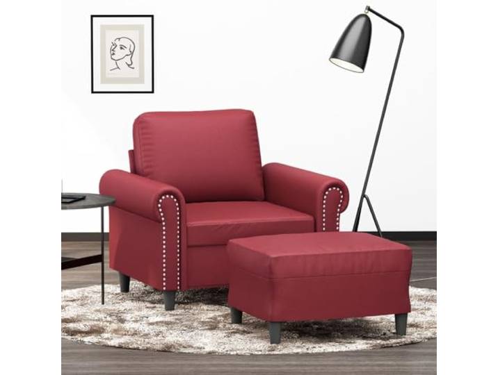 HEFZGDB Sessel mit Hocker Weinrot 60 cm Kunstleder Modernes Design Langlebiges Material Robustes Gestell Bequeme Sitzfläche Dick Gepolstert Schmutzabweisend Einfach Reinigen