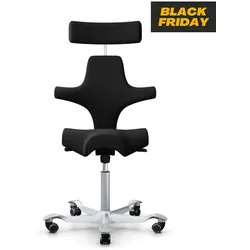 HAG Capisco 8107 Stoff Xtreme Schwarz Gestell Silber mit Kopfstütze