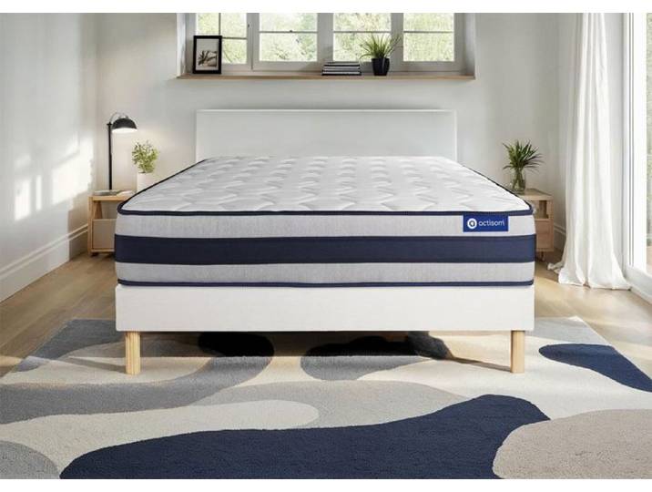 Ensemble Matelas Sommier 160x220 cm - Actimemo Ergo - Sommier Kit Blanc