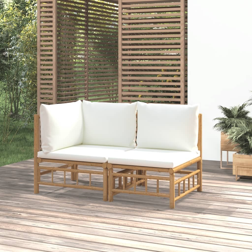 The Living Store 2-tlg. Garten-Lounge-Set mit Cremeweißen Kissen Bambus