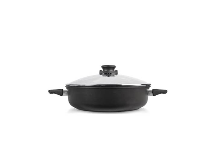 Set Original Gundel GUSS-KASSEROLLE, Ø 28 cm, Höhe 7,5 cm, BIOTAN-Oberfläche, Schmortopf mit Glasdeckel