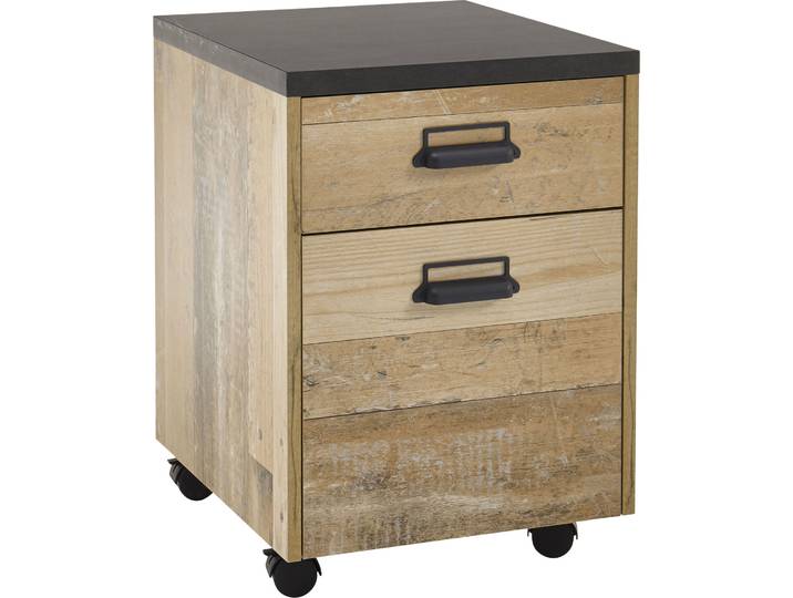 Rollcontainer HOME AFFAIRE SHERWOOD , braun (old style hell dekor), B:47cm H:60cm T:51cm, Holzwerkstoff, Rollwagen, Rollcontainer, mit Apothekergriffen aus Metall, Breite 47 cm, Soft-Close-Funktion