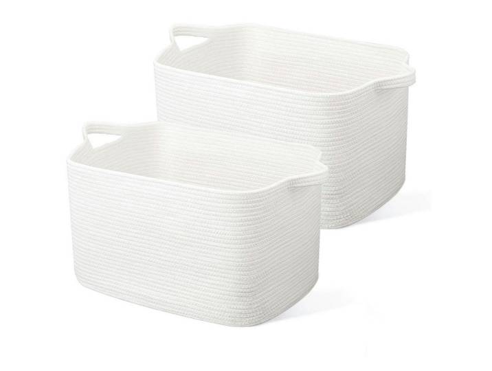Wäschekorb 2-teiliges Set Baumwolle Weiß 63L, 38x30x55 cm, Haushalt & Reinigung, Wäschepflege, Wäschekörbe & Wäschetonnen