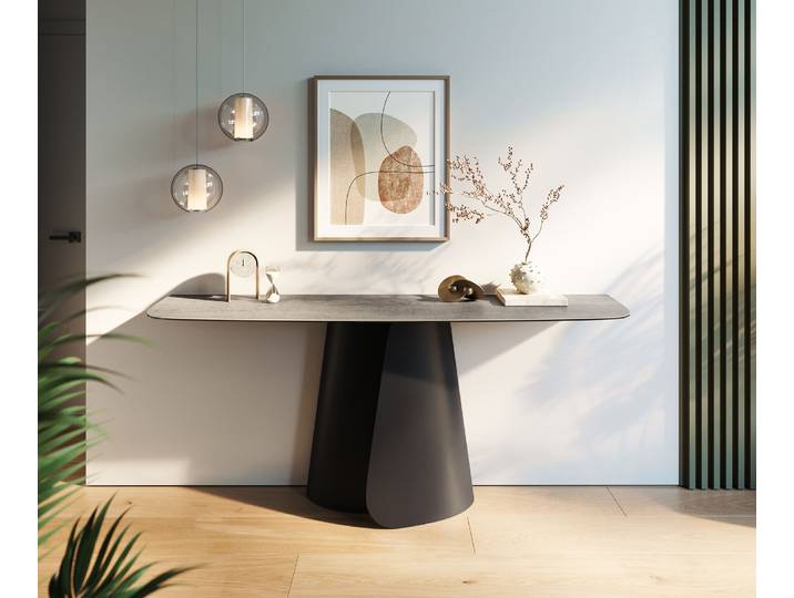 Konsolentisch Edge Boot 180x40 cm Keramik Beton Grau Livos Metall Schwarz, Konsolentische