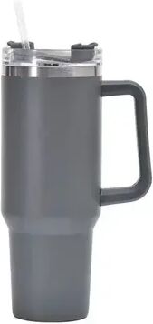 Combo Retail Shop Insulated Tumbler With Handle And Straw, Double Wall Thermal Iced Travel Mug, Car And Outdoor Use grey