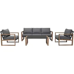 Gartenmöbelset DUISBURG Sofa Sessel Tisch ANTHRAZIT / BRAUN