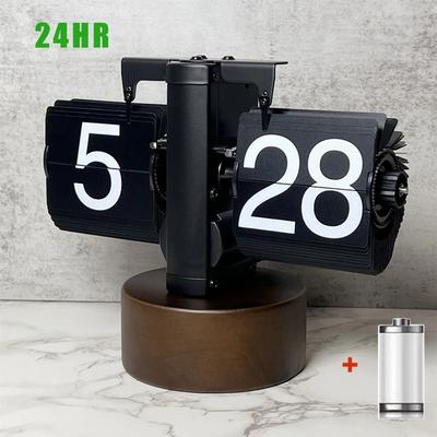 Uplift Picks Modern Automatic Page Turning Flip Clock With Wooden Base wooden