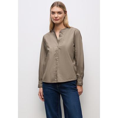 Langarmbluse STREET ONE, Damen, Gr. 36, bark braun, Web, 100% Baumwolle, unifarben, normal normal, Rundhals, Manschette, Blusen, mit Knopfleiste