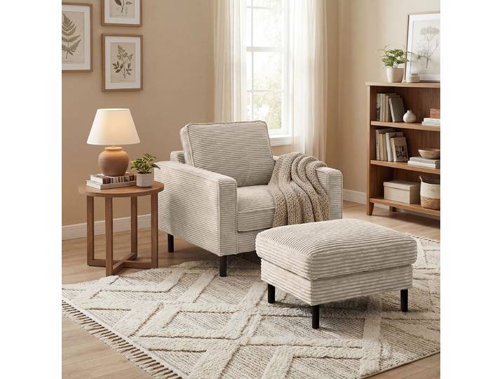 Polsterhocker 70 x 48 x 60cm Grau Cordstoff Lola: Lichtgrau