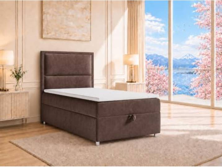Best For Home Trinity K-11 Boxspringbett 100x200 cm mit Bettkasten & Topper Elegantes Einzel-Boxspringbett mit H3-Bonellfederkernmatratze, Topper, Stauraum, gepolstertem Kopfteil & stabiler Bauweise.