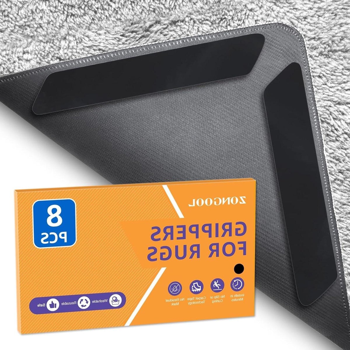 Tapijttape Herbruikbaar - 8 Stuks Antislip Pads - Zwart