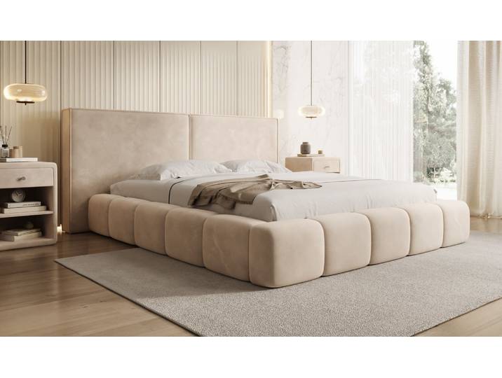 Designer Polsterbett Elise in Samt mit Stauraum - 180x200 - Senfgelb - Luxusbetten24
