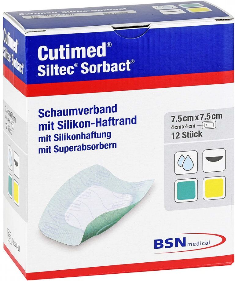 Cutimed Siltec Sorbact Pu-verb.7,5x7,5 cm 12stk