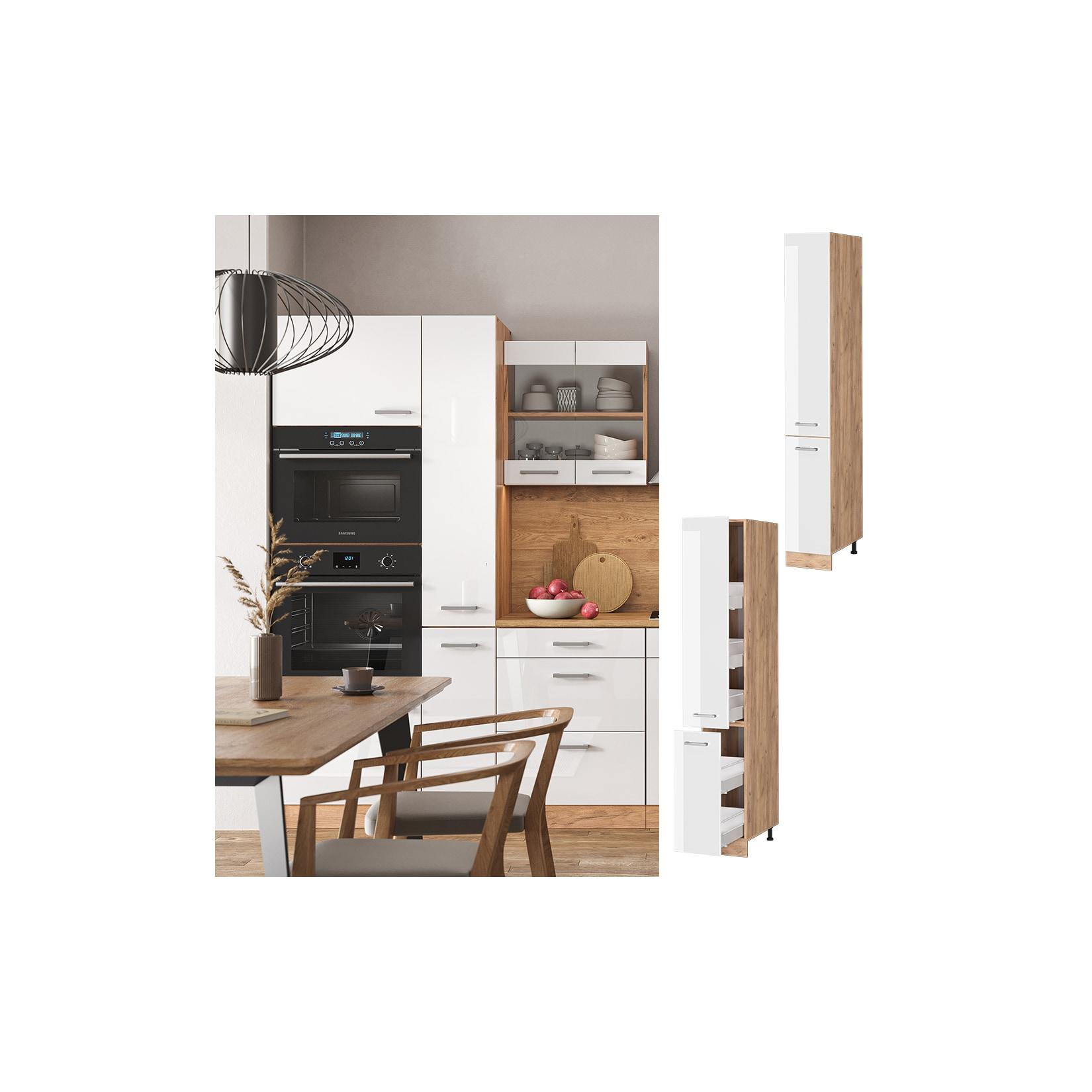 Vicco Apothekerhochschrank Küchenschrank Küchenzeile R-Line 30 cm Eiche Weiß