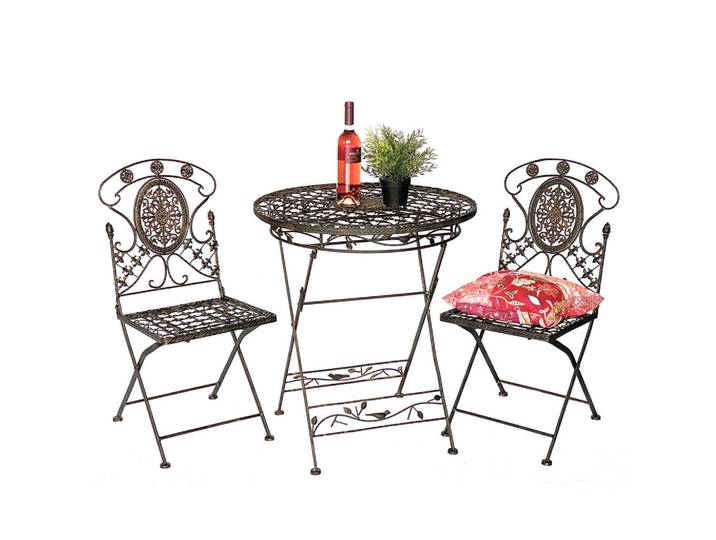 DanDiBo Sitzgruppe Garten Metall Bistrotisch mit 2 Stühlen klappbar, Braun, Gartenmöbel, Gartengarnituren, Gartenmöbel-Sets