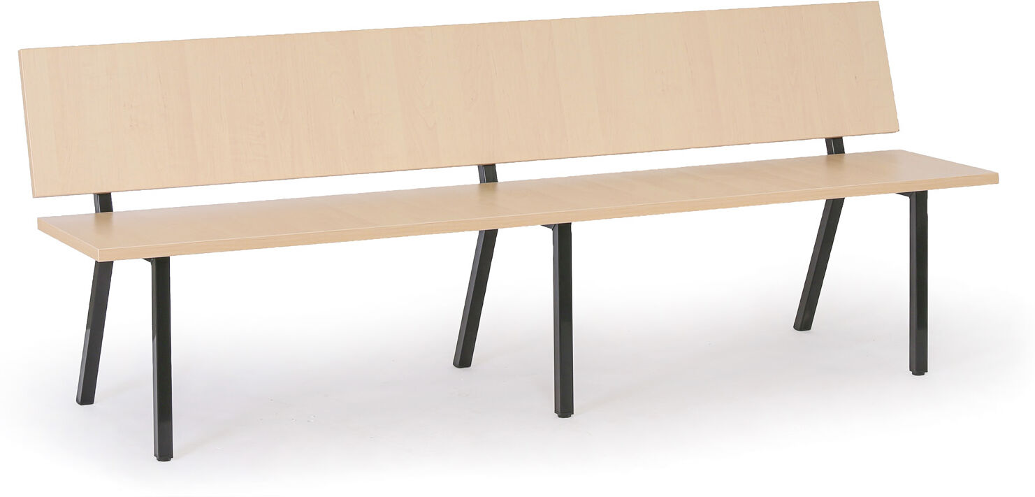 B2B Partner Holzbank für den Wartebereich mit Metallgestell, Länge 2000 mm, Birke