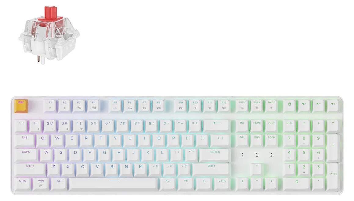 Keychron J5 QMK Draadloos Mechanisch Toetsenbord met RGB, Hot-Swap, 100% Layout met Numeriek Keypad, Super Red Switches, Wit