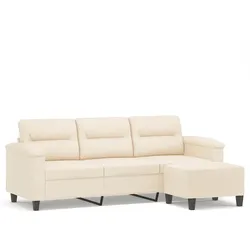 vidaXL 3-Sitzer-Sofa mit Hocker Beige 180 cm Mikrofasergewebe