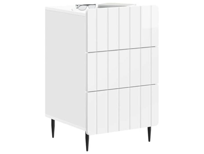 KTHLBRH Nachttisch weiß glänzend 43 x 41 x 68 cm mit Schublade Modernes Design, große Oberfläche, klare Linien, für Schlafzimmer oder Wohnzimmer