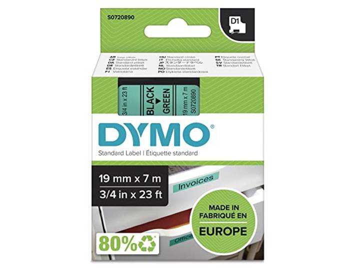 DYMO D1 Cassettes de ruban encreur noir sur vert 19mm/7\,0m
