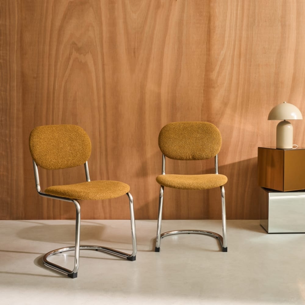 sweeek Chaise cantilever métal, bouclette texturée moutarde Jaune 47x81x54cm