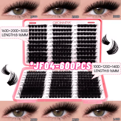 Uplift Curations Cluster Lash Extensions Set Mixed Tray Of Fluffy Volume Individual Lashes For DIY Cat Eye Look 600pcs jf04