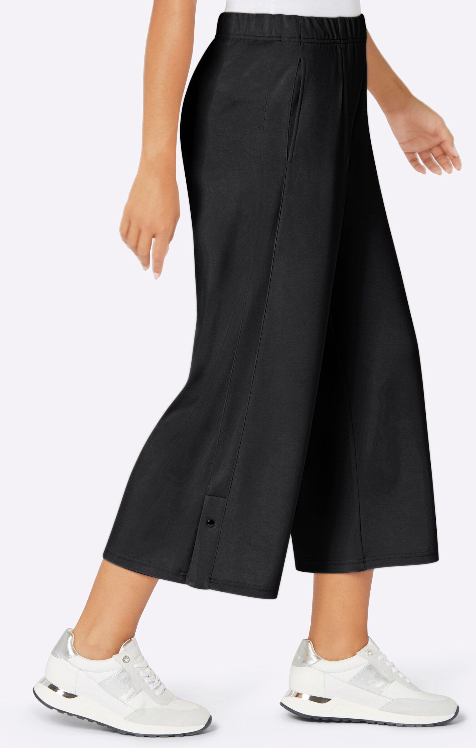 Culotte CREATION L "Culotte Culotte mit hohen Seitenschlitzen", Damen, Gr. 40, N-Gr, schwarz, Modisch, weit, Hosen Culotte