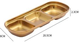 Inspired Finds 304 Stainless Steel Korean Style Dinner Plate And Multifunctional Sauce Serving Dish three Squares Gold