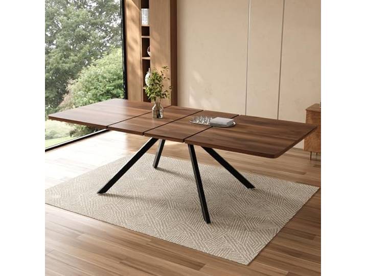 Merax Ausziehbarer Esstisch 160/200/240×90 cm, rechteckiger Tisch für 6–10 Personen, Metallbeine, 3-stufig verlängerbar, stabil, modernes Esszimmer- und Küchendesign, dunkle Holzfarbe